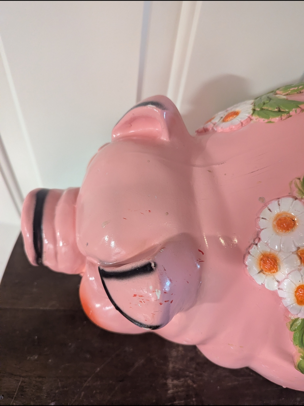 Vintage 1976 Pink Floral Ceramic Pig Piggy Bank - Picture 5 of 16